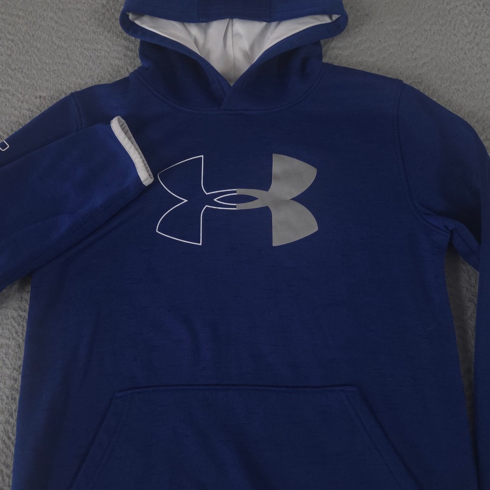 Under Armour Hoodie Kids YXL Navy Armour Fleece Branded Logo Pullover Sweatshirt